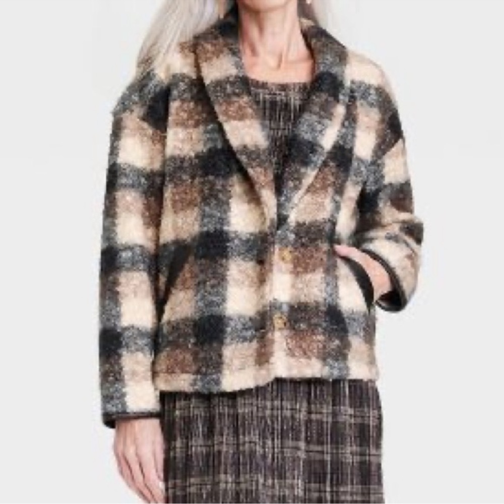 Knox Rose Plaid Faux Fur Jacket size Small
